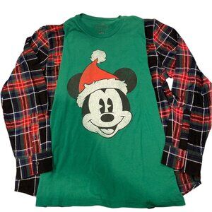 NWT upcycled Santa Mickey Mouse flannel T-shirt, oversized size XL